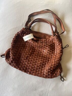 NWT Sundance Cognac Woven Leather Shoulder Bag